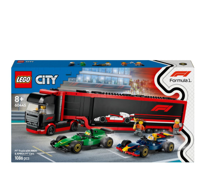 Klocki LEGO® LEGO Ciy 60445 Ciężarówka z bolidami RB20 i AMR24 F1